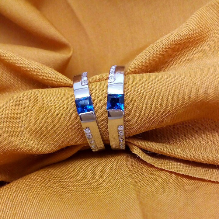Cincin Kawin Cincin Couple F-38 Cincin Perak BERGARANSI CINCIN PRIA PERMATA BIRU COUPLE