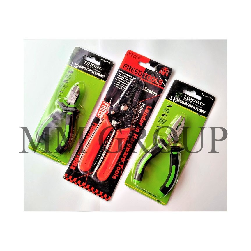 PROMO PAKET TUKANG LISTRIK: Tang Potong Mini TEKIRO + Tang Kupas Kabel + Tang Kombinasi Mini TEKIRO
