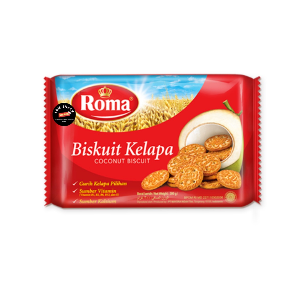 Roma Kelapa Biskuit Kelapa Cream Cokelat @189gr/Besar @300gr/Renceng Isi 10 pcs @27gr