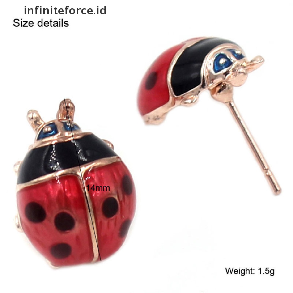 Anting Stud Desain Kumbang Warna Merah