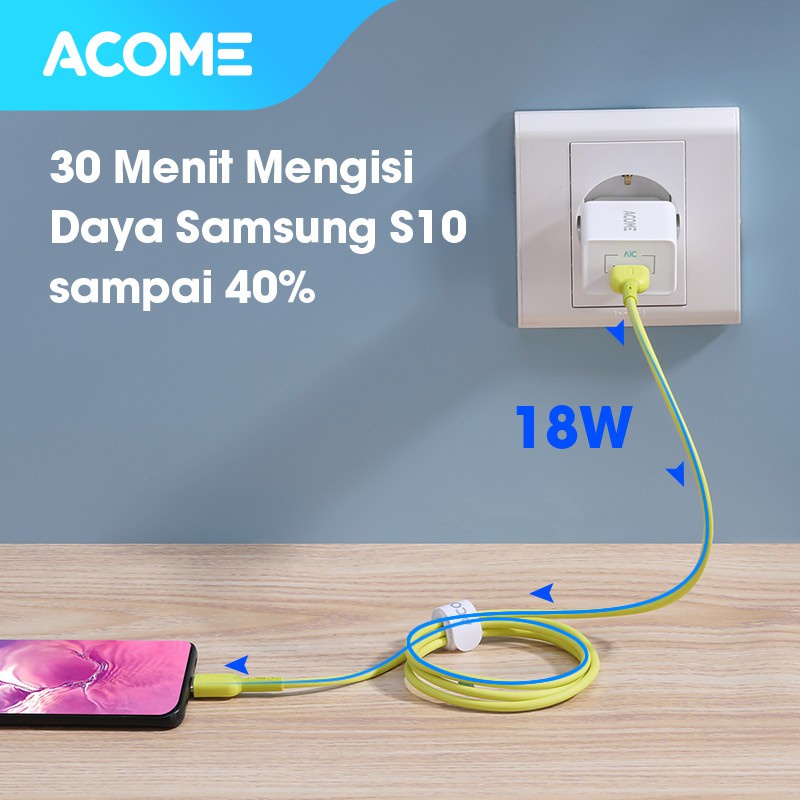 ACOME Kabel Fast Charging 100cm Varian Warna-Warni Trendy AEM-010 AEC-010 AEL-010 Garansi 1 Tahun