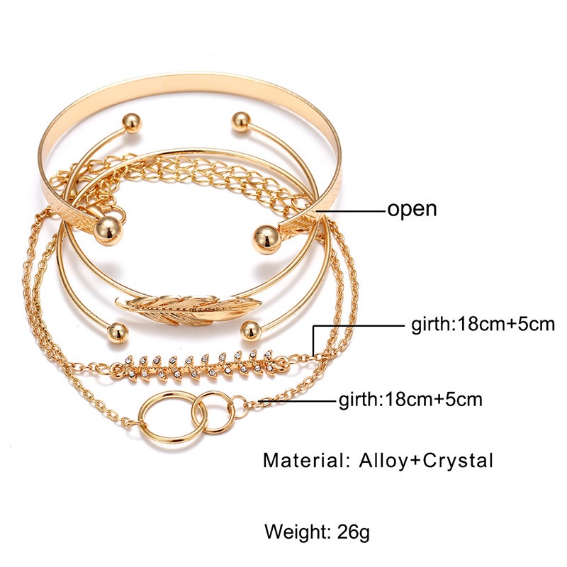 5pcs / Set Gelang Multilayer Motif Lingkaran Lebar Dan Bulu Untuk Wanita