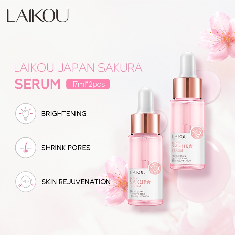 LAIKOU Sakura Serum Meremajakan Wajah Essence Untuk Pori-pori Tersumbat Mencerahkan Kulit Kusam