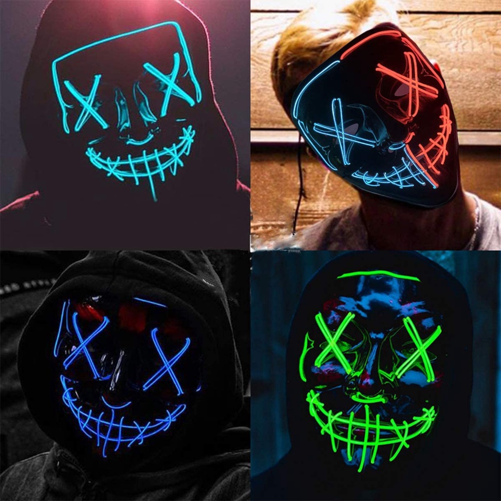Masker Lampu Neon Led Luminous In The Dark Untuk Pesta Halloween