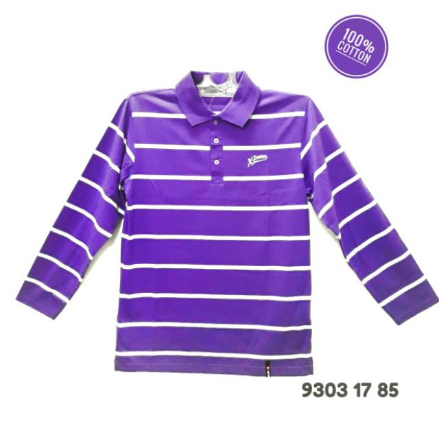 BAJU KAOS COWOK KERAH WANGKI LENGAN PANJANG SALUR UNGU TERANG