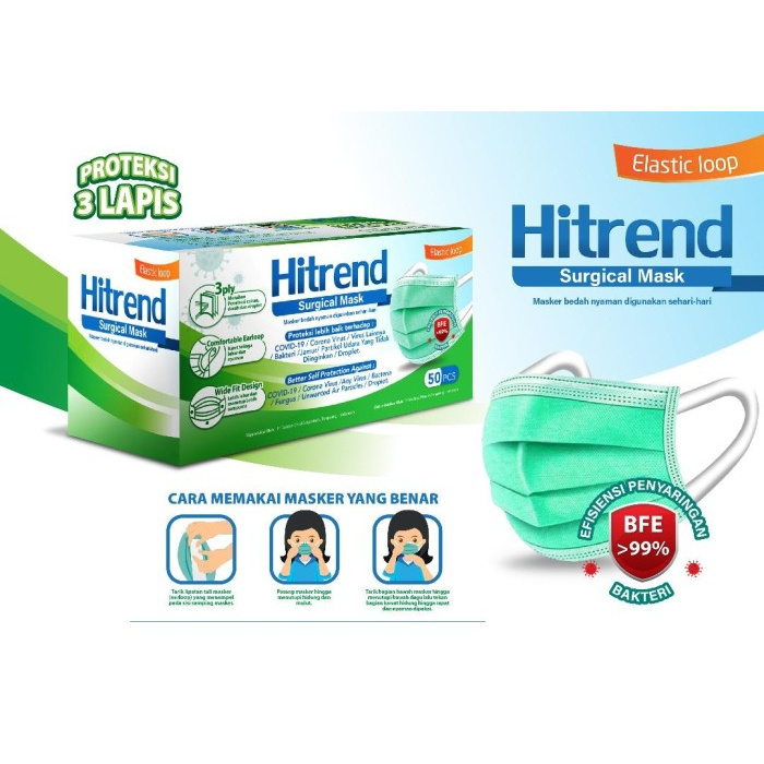 MASKER 3 PLY EAR LOOP SURGICAL BFE 99 % ELASTIC LOOP HITREND @ 50 PCS