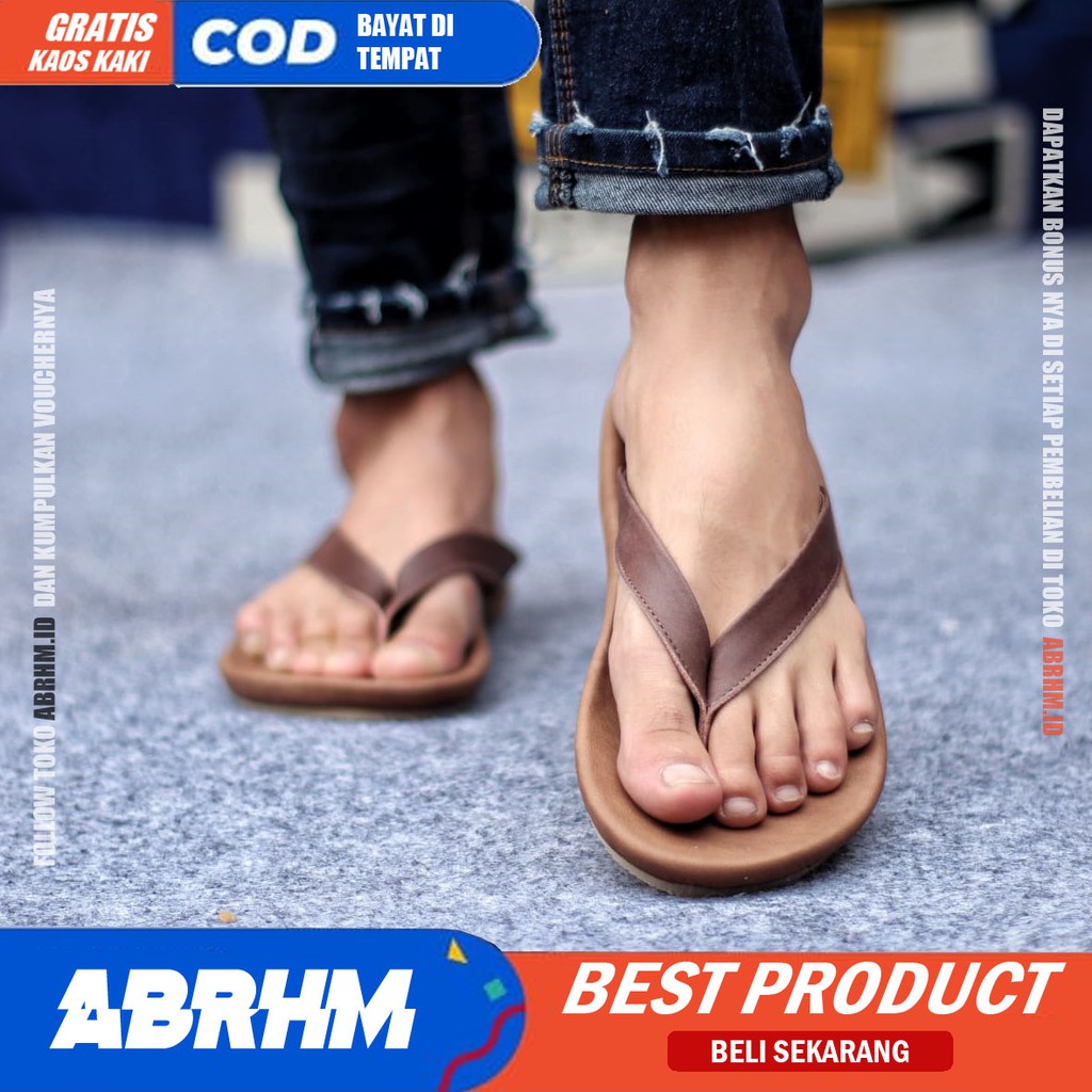 ABRHM x WALET Sandal Jepit Pria Sandal Pria Kulit Asli Sendal Jepit Cowok / Cowo Keren Kekinian Ori