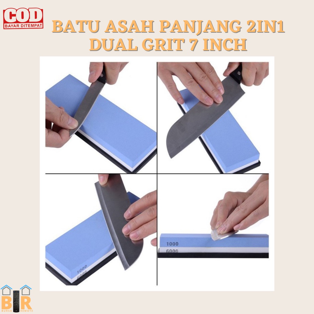 Batu Asah Pengasah Pisau  Grit 7inch Sisi Warna PutihBiru