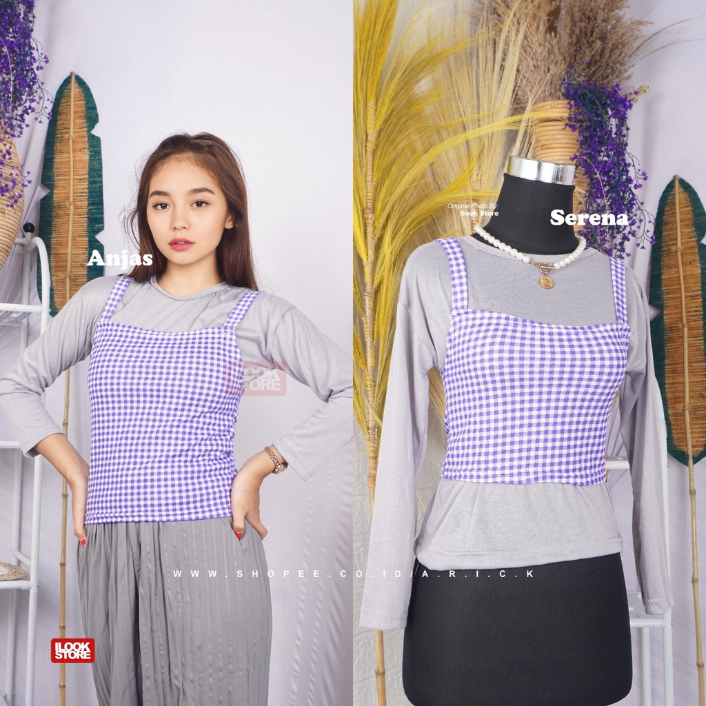 ilook | Tanktop Anjas | Tanktop Serena Gingham | Tanktop Outer Bahan Creap Motif Kotak-UNGU