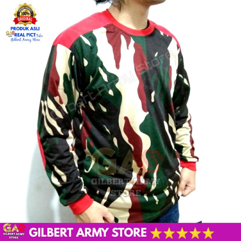 GILBERT ARMY STORE Kaos Kopasus Loreng Pria Distro Lengan Panjang Kopassus Tni Komando Merah Bantalan Variasi Dekker Sniper Terbaru Grosir Murah