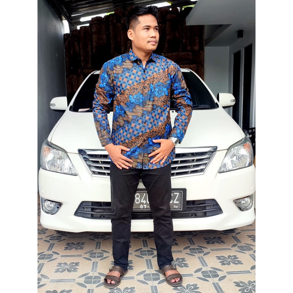 Kemeja Batik Pria Lengan Panjang Baju Cowok Slimfit M L XL Terlaris