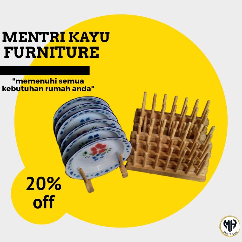 Rak piring kayu rak gelas kayu murah rak buku serbaguna minimalis 6 sekat