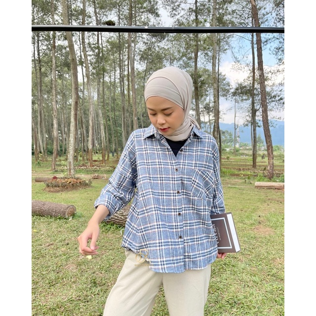 ANNA SHIRT / KEMEJA TARTAN WANITA-BLUE JEANS