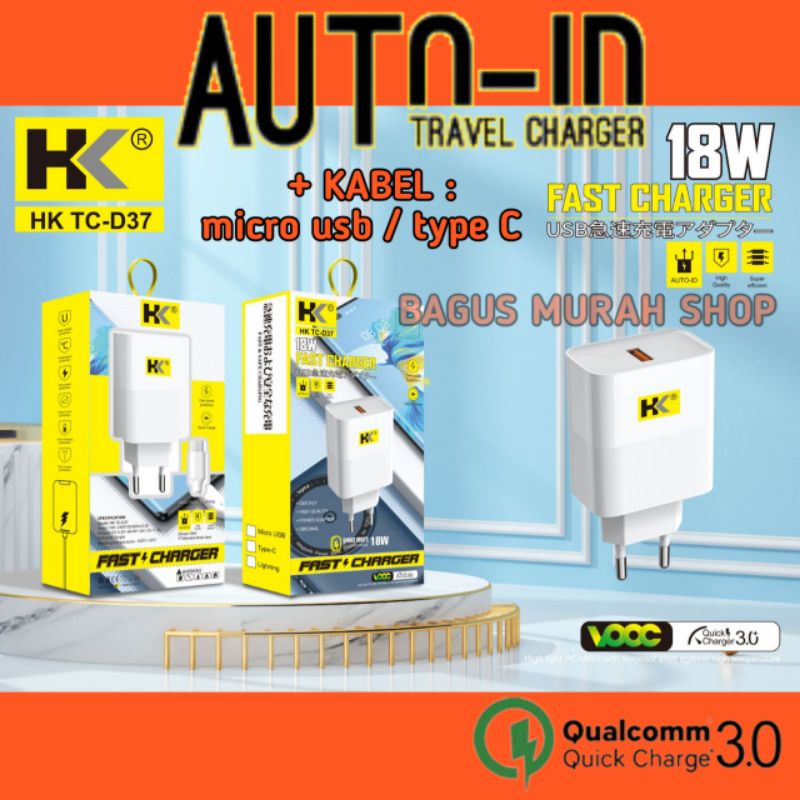 Travel charger 3A 18W Qualcomm QC3.0 Fast Charger Kabel Micro USB / type C Quick Charger Adaptor Ori