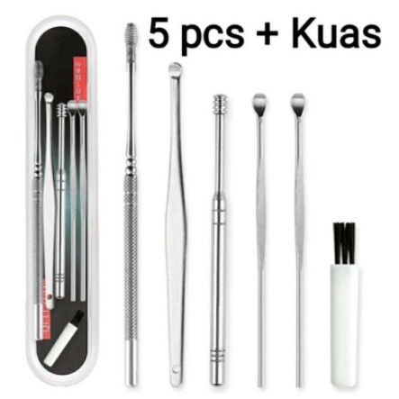 Alat pembersih kotoran telinga set korek kuping stainless anti karat 5 in 1