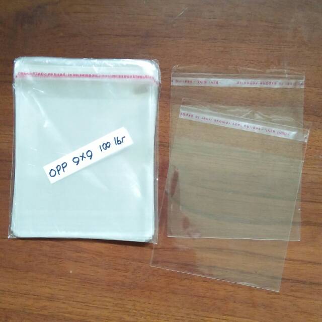 

Plastik OPP 9 x 9 bening isi 100 lembar/seal/lem/bungkus/kemasan/suvenir/asesoris