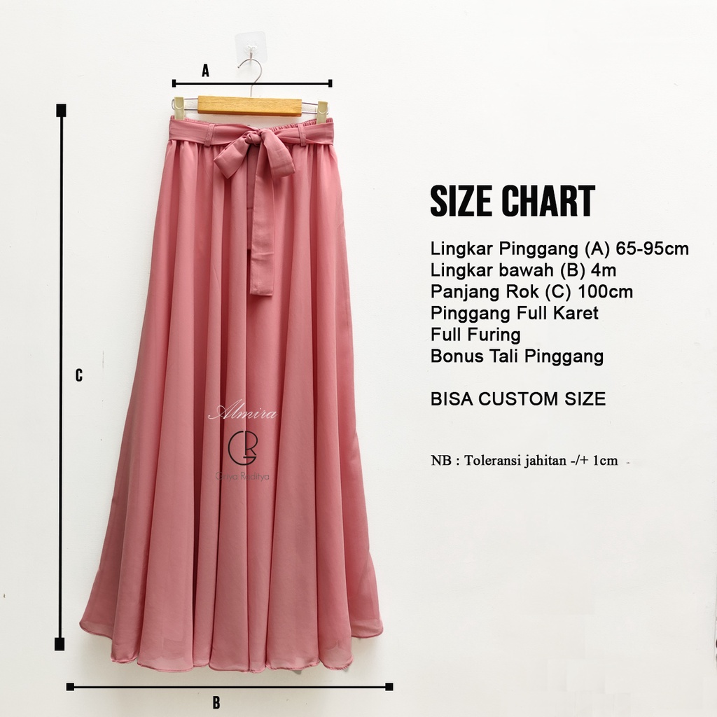 Rok Panjang Wanita Payung Muslimah Sifon Chiffon Ceruti Umbrella Skirt Griyaraditya Almira