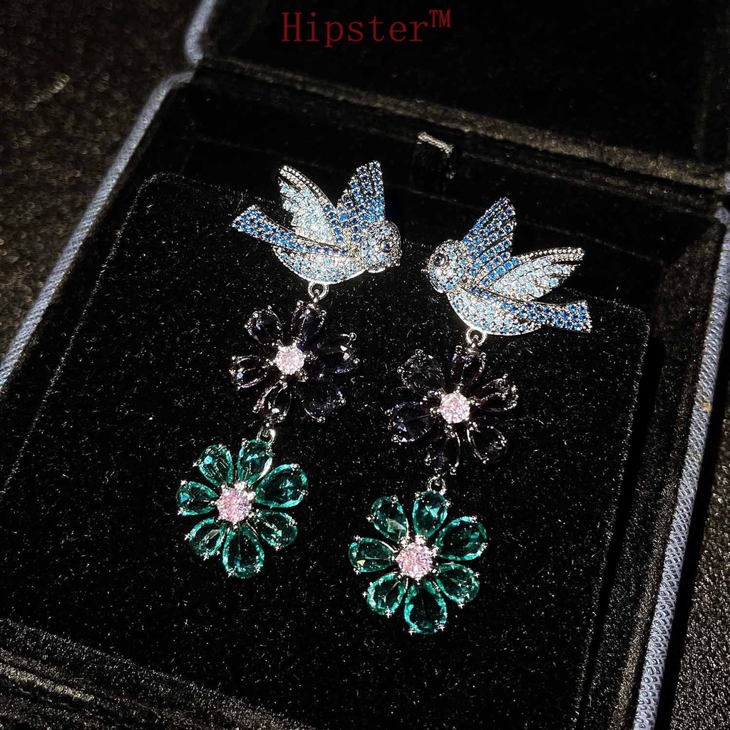 Luxury Vintage Flower Micro-Inlaid Full Diamond Bird Earrings