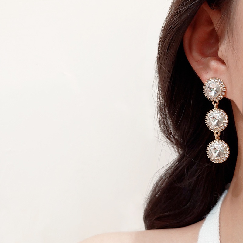 Anting Tusuk Gantung Bahan Sterling Silver 925 Desain Geometri + Mutiara + Berlian Imitasi Untuk Wanita