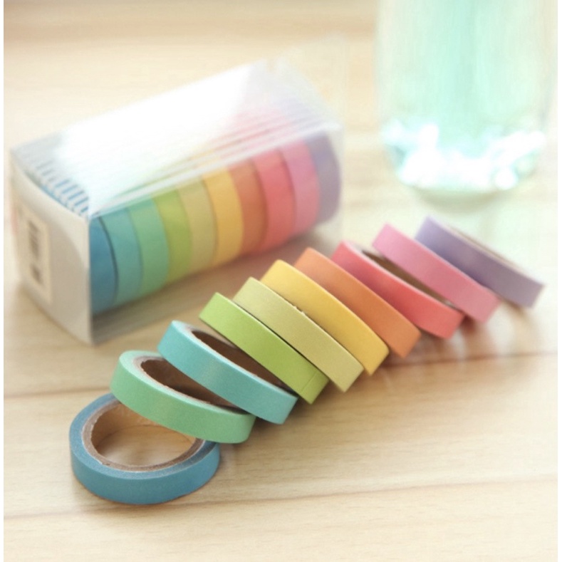 

10Pcs/Box Rainbow Solid Color Masking Washi Sticky Paper Random