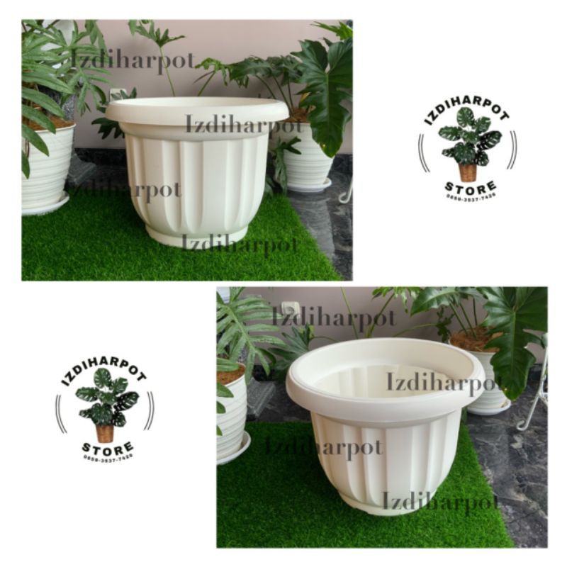 pot bunga tanaman plastik putih 50cm - JUMBO PUTIH