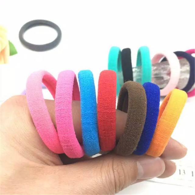 SATUAN Ikat Rambut Wol Polos Karet Elastis Mini Ponytail Hairband Srunchie-2