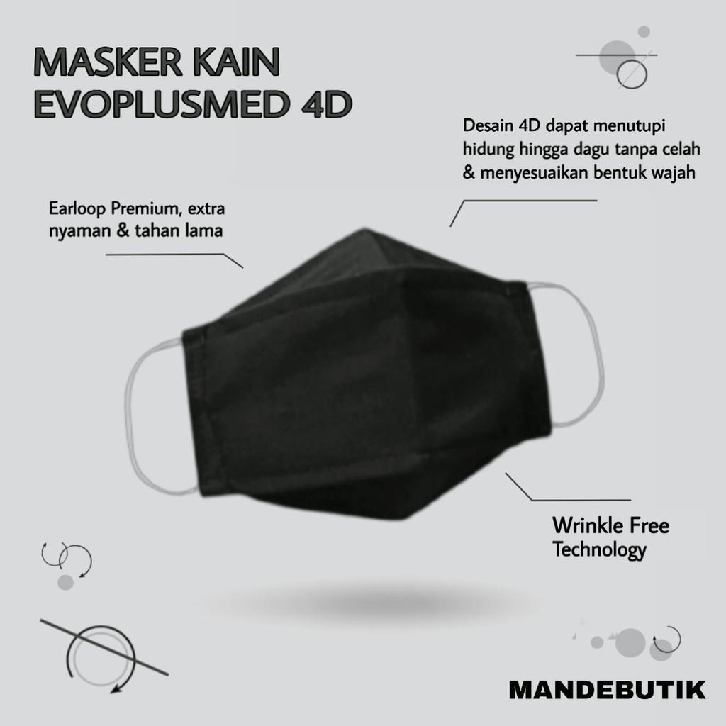Masker kain 4D EVO PLUSMED 3 lapis ply - 2X Anti Bakteri & Percikan - Masker kain Premium