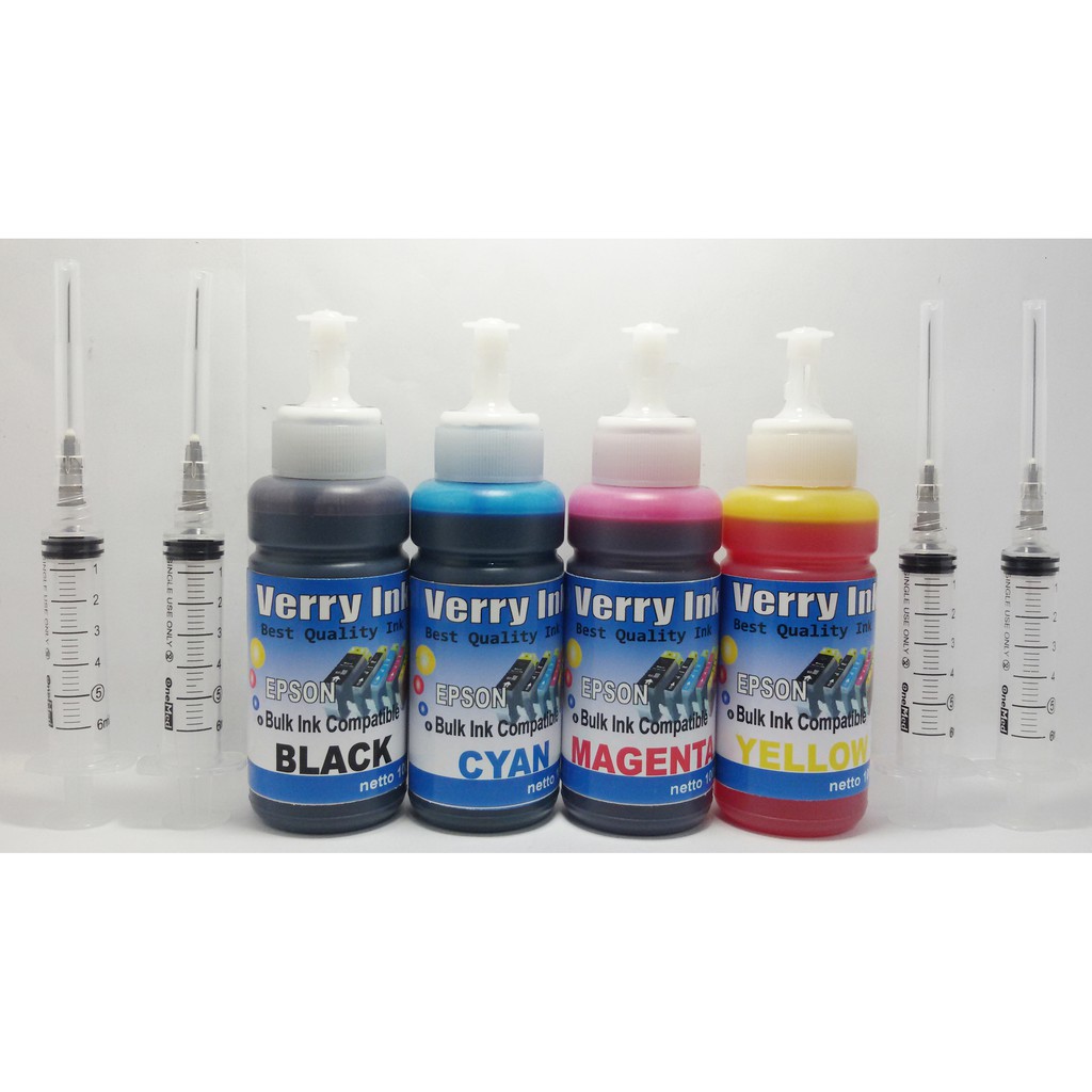 Tinta Epson Isi Ulang 100ml Verry Ink L300 L120 L310 L210 L220 L360 L1300 (Bonus Suntikan + Jarum)