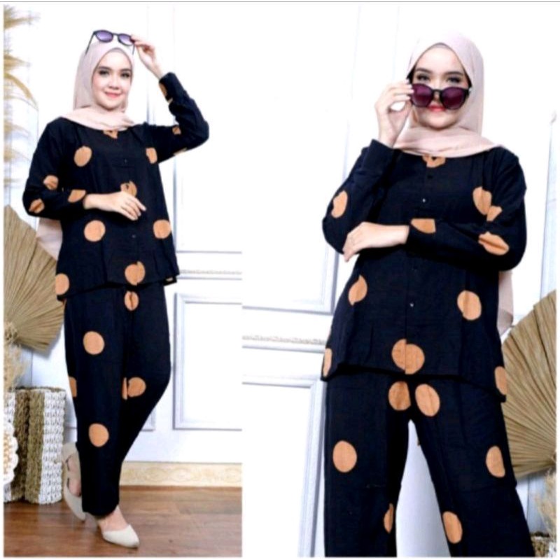 [BISA COD]SETELAN TIEDY LENGAN PANJANG HARGA GROSIR | ONE SET RAYON  MOTIF POLKADOT