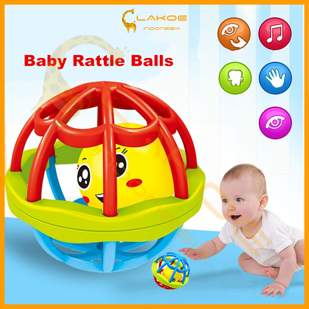 LAKOE Mainan Bayi/Bola Putar Rattle Teether Bahan Plastik Lembut Dengan Suara Kerincingan