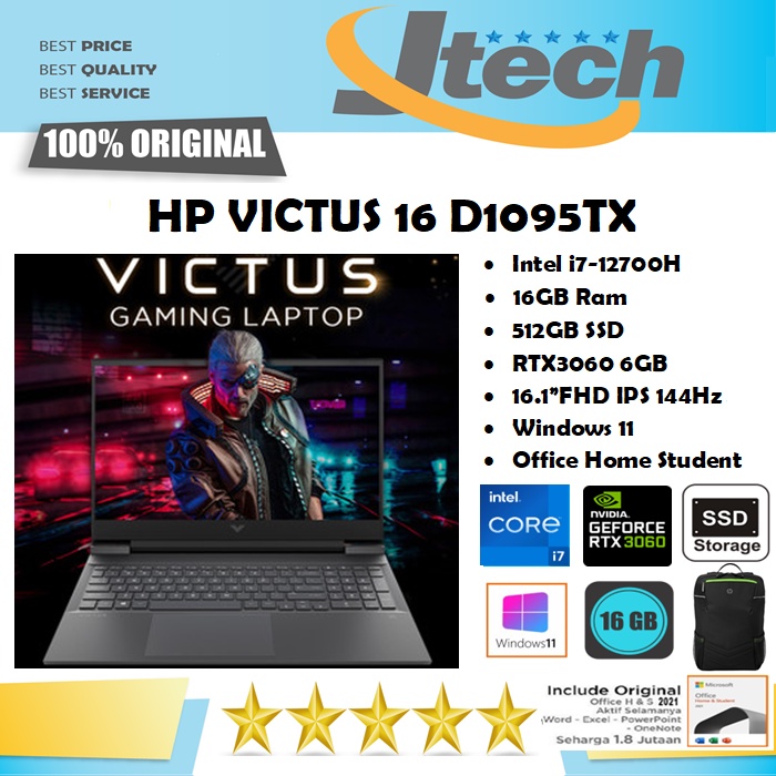 HP VICTUS 16-D1095TX - i7-12700H - 16GB - 512GB SSD - RTX3060 6GB - 16.1&quot;FHD IPS 144Hz - WIN11 - OFFICE HOME STUDENT