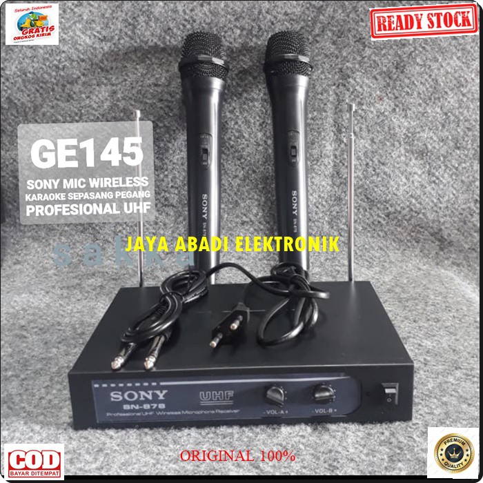 G145 SONY mic wireless karaoke mik sepasang mikrophone Wireles dual pegang UHF microphone pro suara audio sound sistem vokal vocal professional panggung dj studio G145  Sepasang mic pegang UHF  jarak mic bisa pakai sampe 20-40 meter.  BISA DIPAKAI KE SEGA