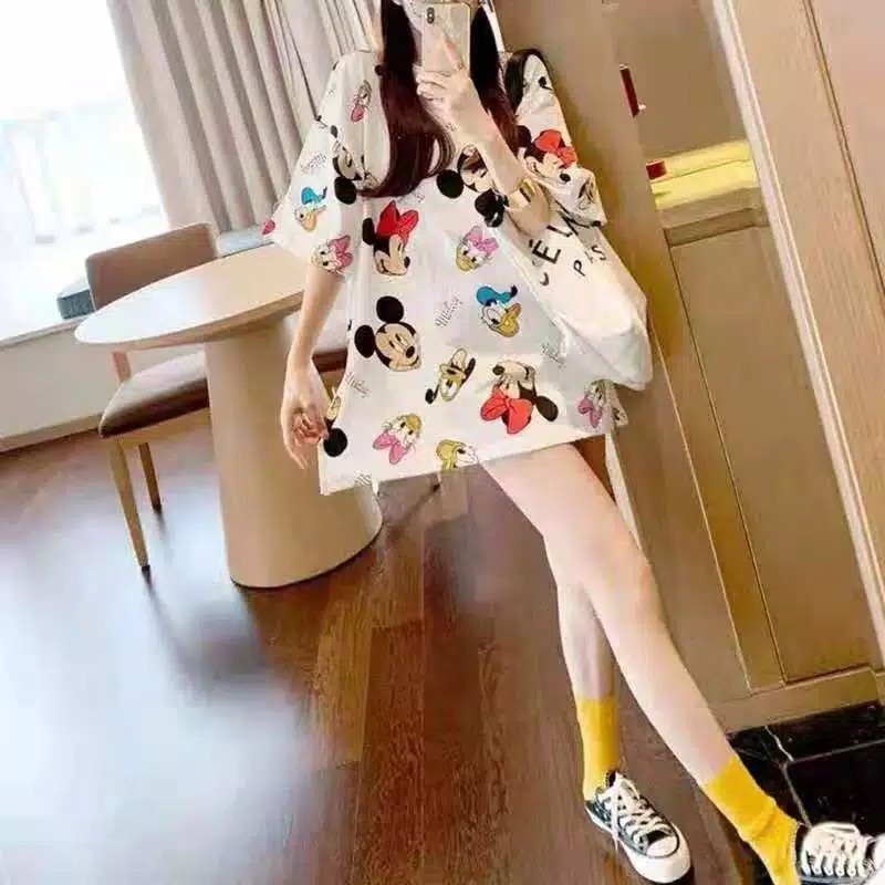 TBI Kaos Oversized Loose Mickey NF T-Shirt Oversized Lisa Blackpink Kpop Korea Kaos BTS