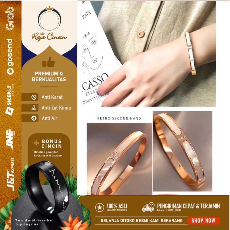 Gelang Titanium Wanita Anti Karat Asli Cewek Korea Perak Mewah Premium D0