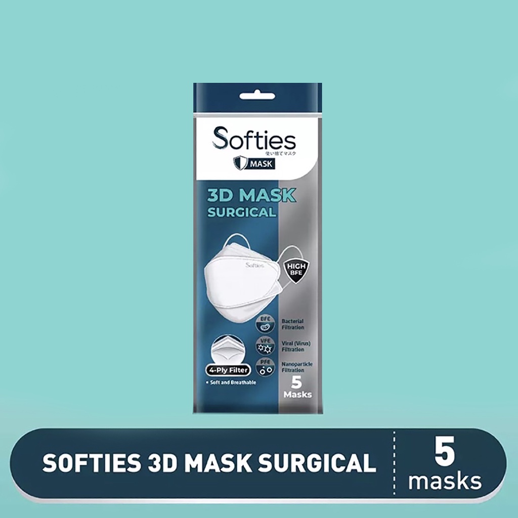 Bisa COD Masker Softies 3D Surgical Mask 4-Ply Earloop isi 5 Sheet