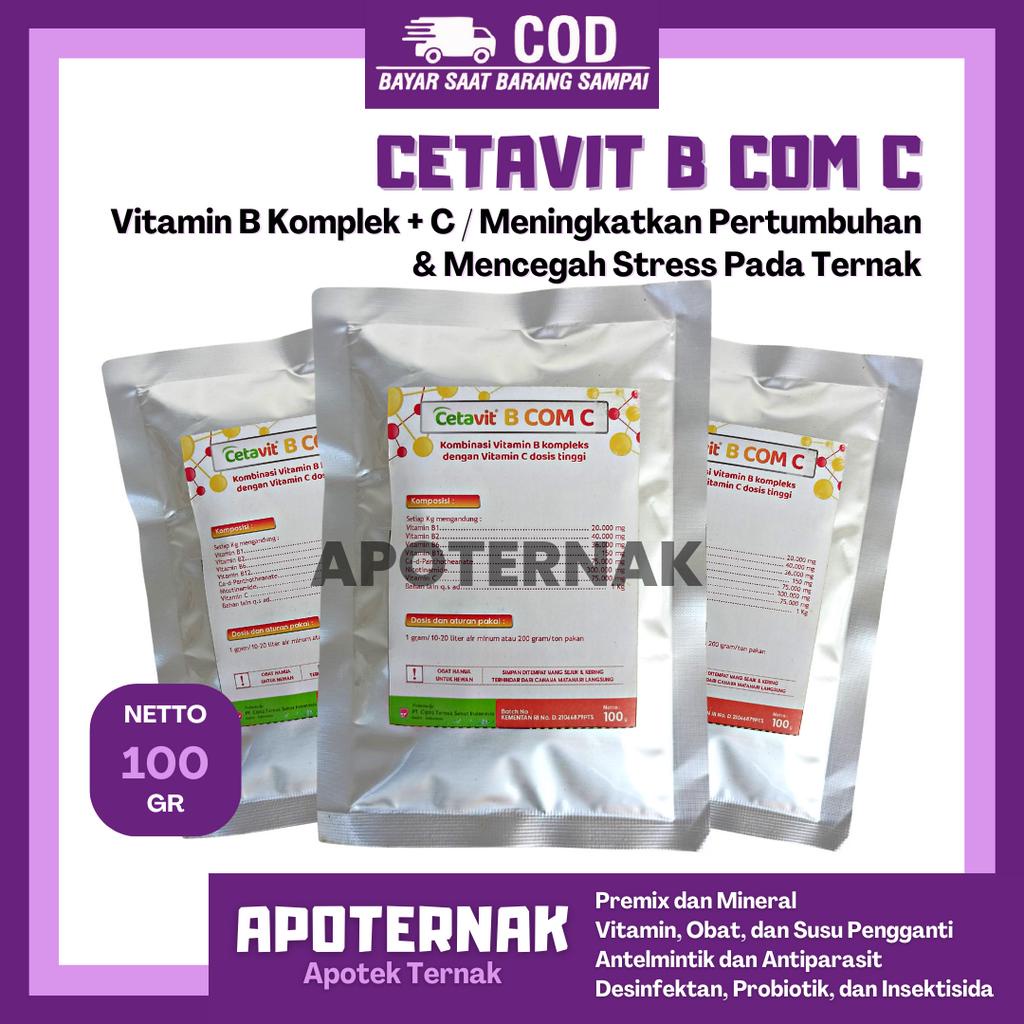 Cetavit B Com C | Meningkatkan Pertumbuhan &amp; Mencegah Stress Pada Ternak | 100 gr | Vitamin B Komplek Vitamin C