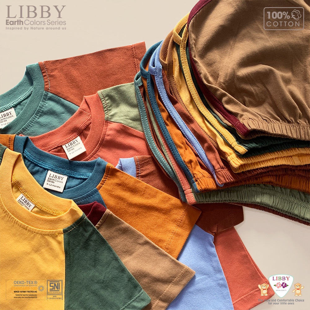 LIBBY Earth Color Reagan Set 1stel Setelan Pendek Piyama Baju Bayi Polos Warna