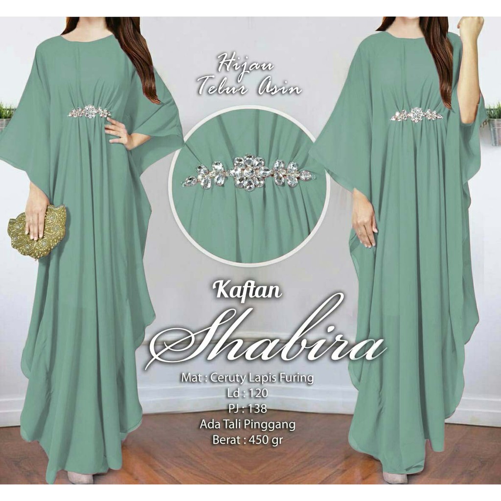 Arnis Shabira Kaftan Original Busui Friendly Ceruty Babydoll-Hijau Telur Asin