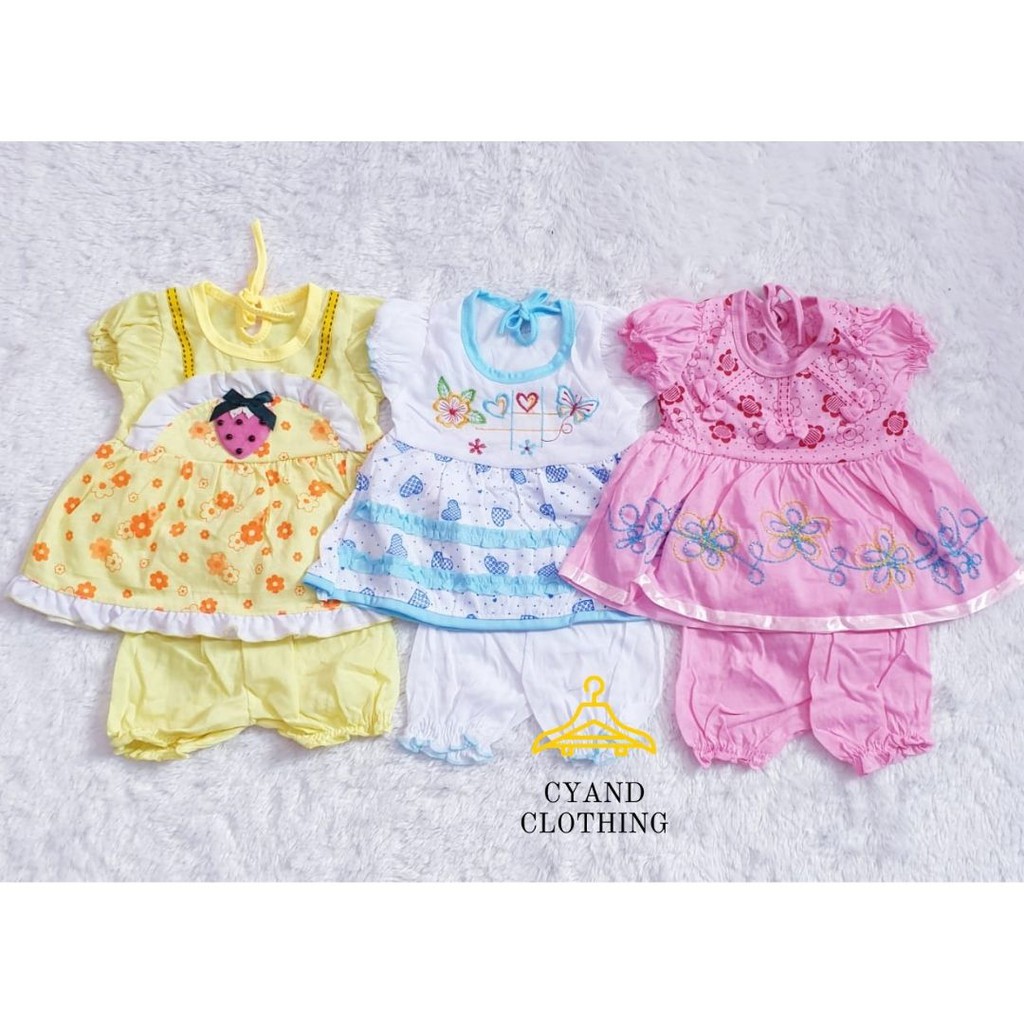 paket 3 pcs setelan dress anak bayi lucu 0-12 bulan