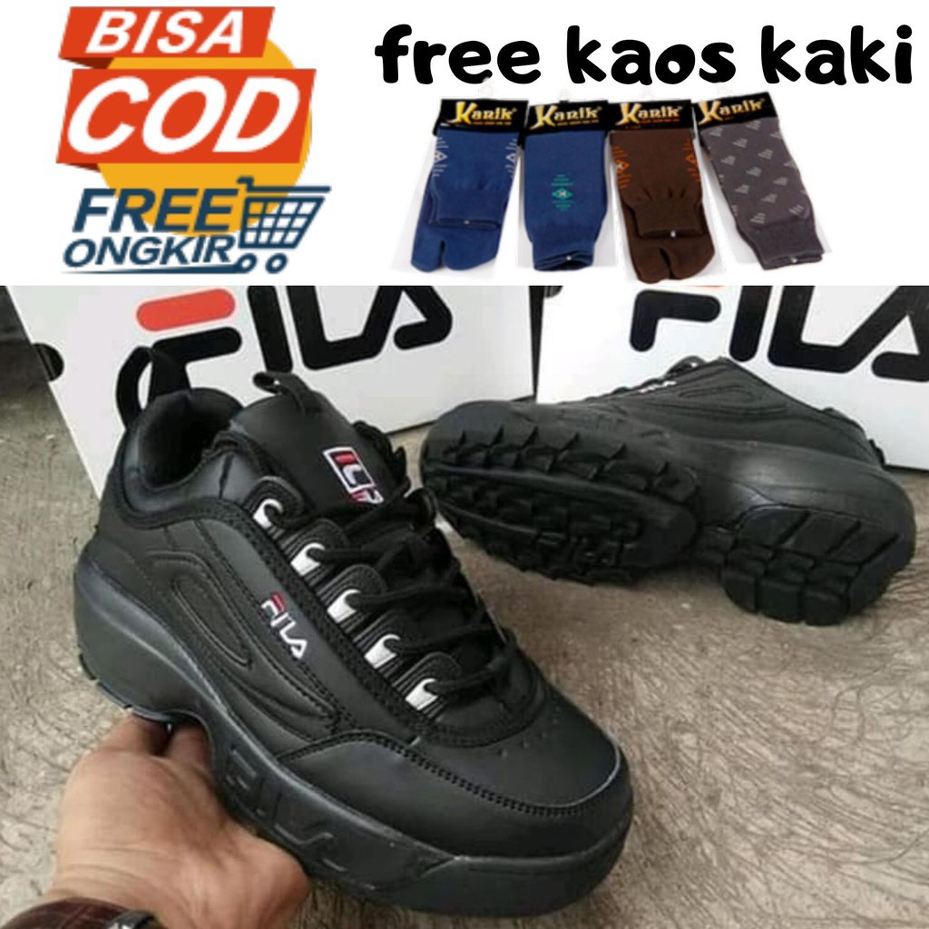 SNEAKERS COWOK HITAM BIRU MISTY  Sepatu sneakers casual running fila disruptor II 2 full hitam