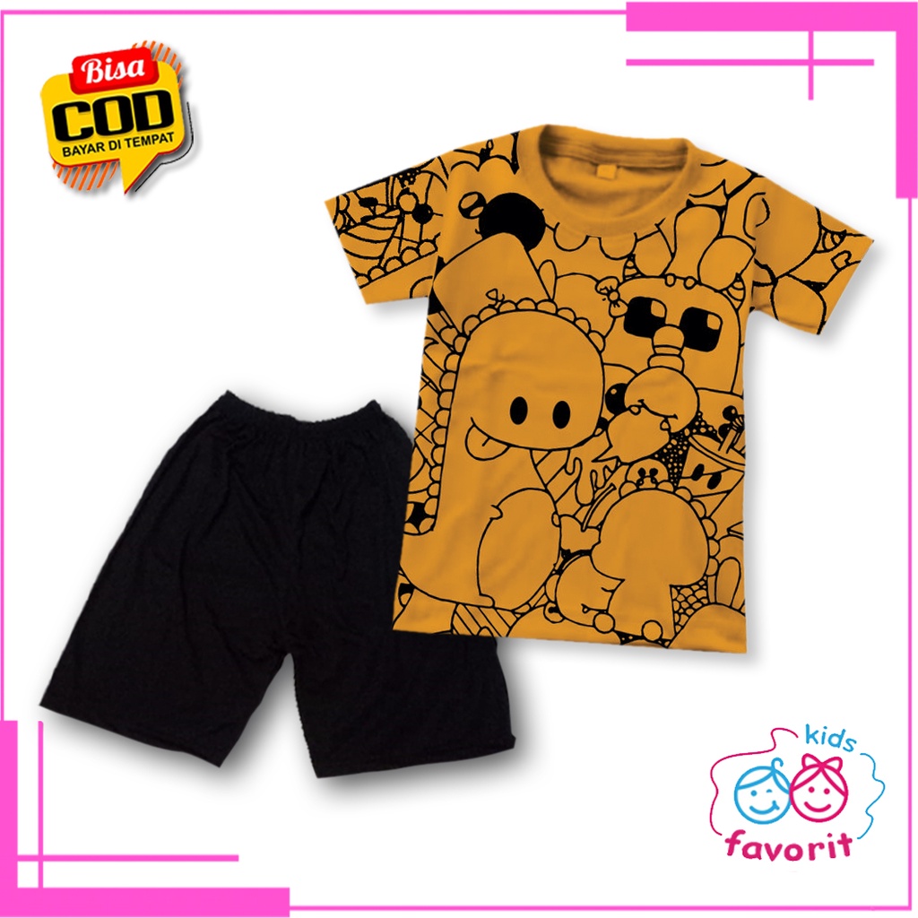 Favorit kids baju setelan baju anak laki laki dan perempuan lengan pendek gambar kartun usia 1-10 tahun