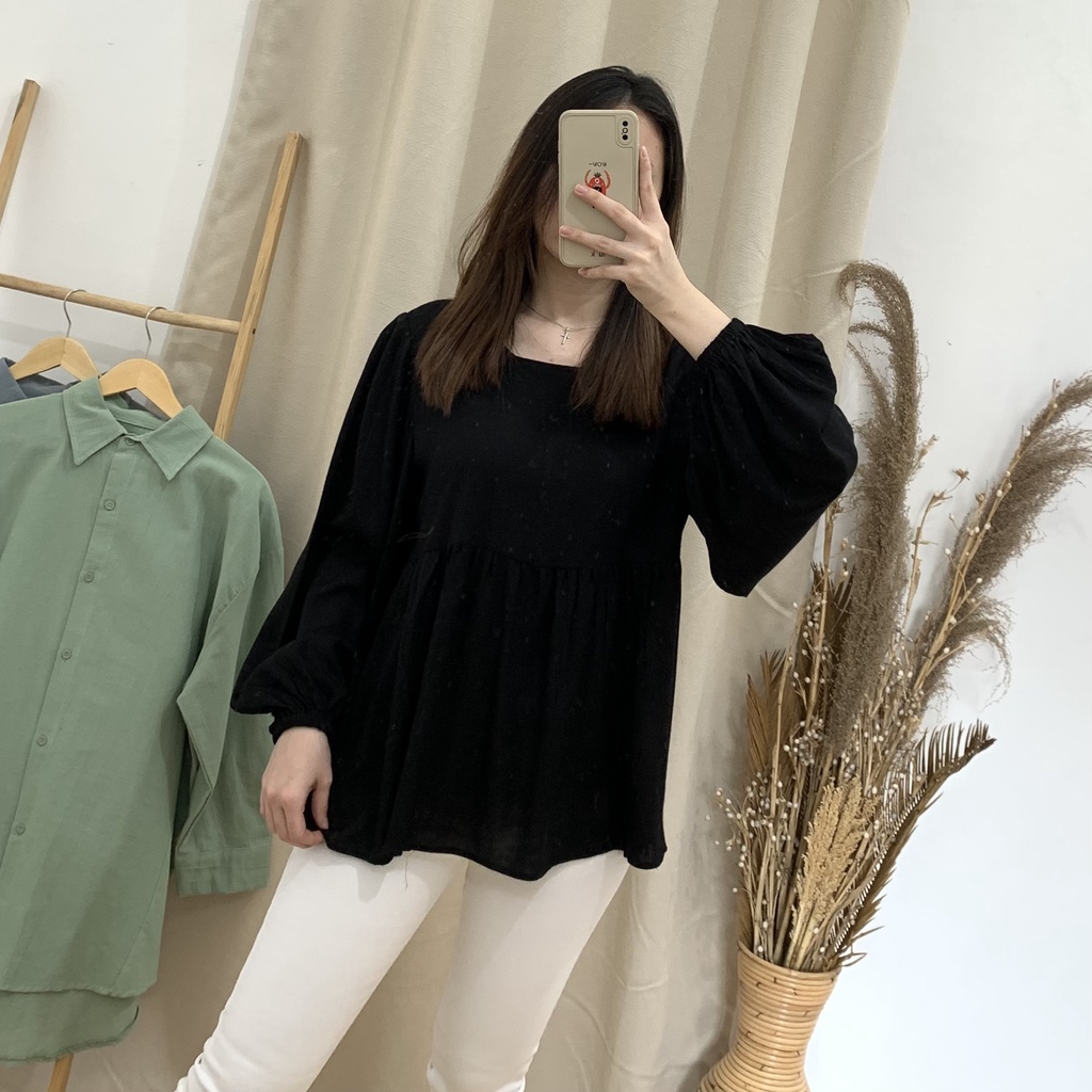 Amora Peplum Top - PLENARIO ID | Blouse wanita - Rayon crinkle - Atasan wanita - Pakaian Wanita - COD-Black