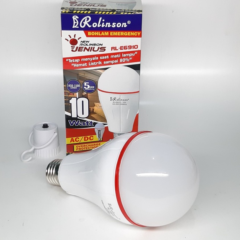 Bohlam Jenius ROLINSON LED 10 Watt Model Emergency Menggunakan Daya 1x Batterai 18650 RL-E6910