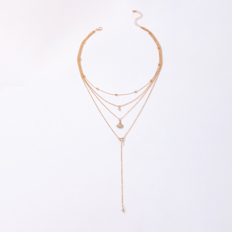 Kalung Multilayer Bentuk Kipas Bahan alloy Untuk Wanita