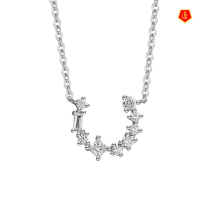 [Ready Stock]S925 Silver Horseshoe Diamond-Studded Necklace Chic Simple Temperament