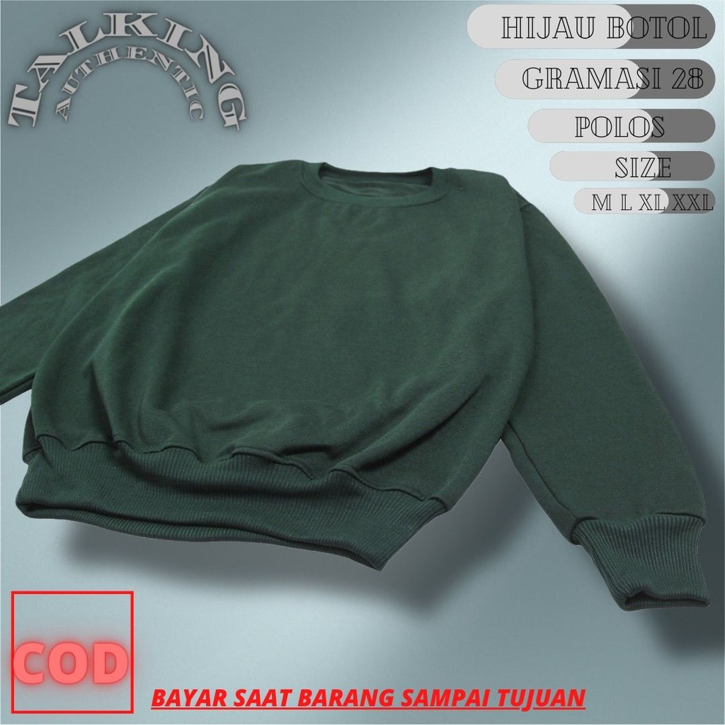 Sweater Basic Pria Sweter Crewneck Polos Cowok Cewek  Hijau Botol Switer Polos Jaket Pria Wanita