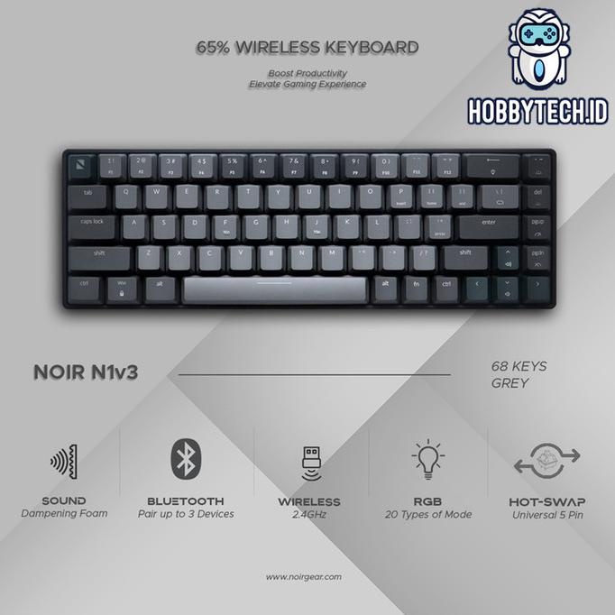 Noir N1v3 / N1 65% Grey Wireless Mechanical Gaming Keyboard