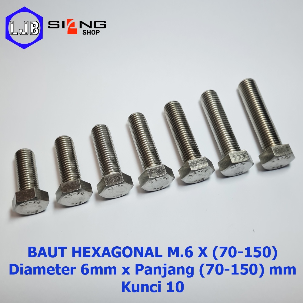 Baut Hex M6 Stainless 304 THE A2-70 Panjang 70 sd 150mm