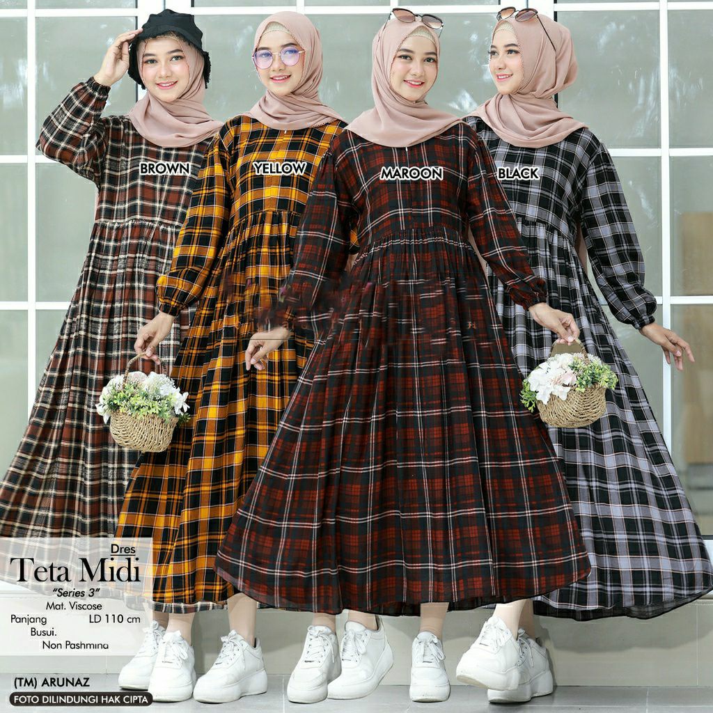 TETA MIDI DRESS / MIDI DRESS KATUN RAYON MOTIF TARTAN / MIDI DRESS CASUAL / DRESS MIDI / MIDI DRESS 
