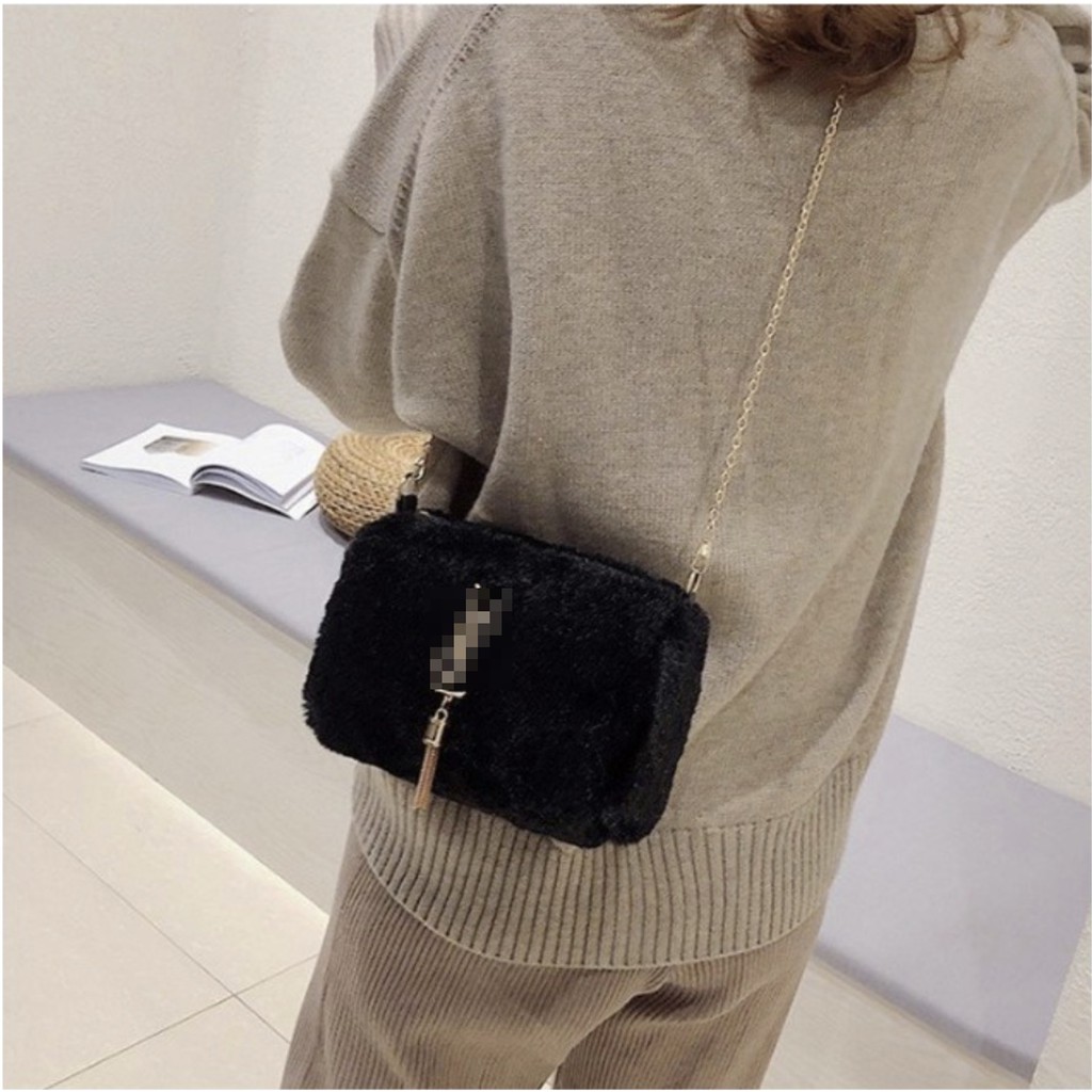 LJY42 Tas Korea Selempang Bulu Tas Fashion Tas Wanita Sling Bag Impor Brand New TKM